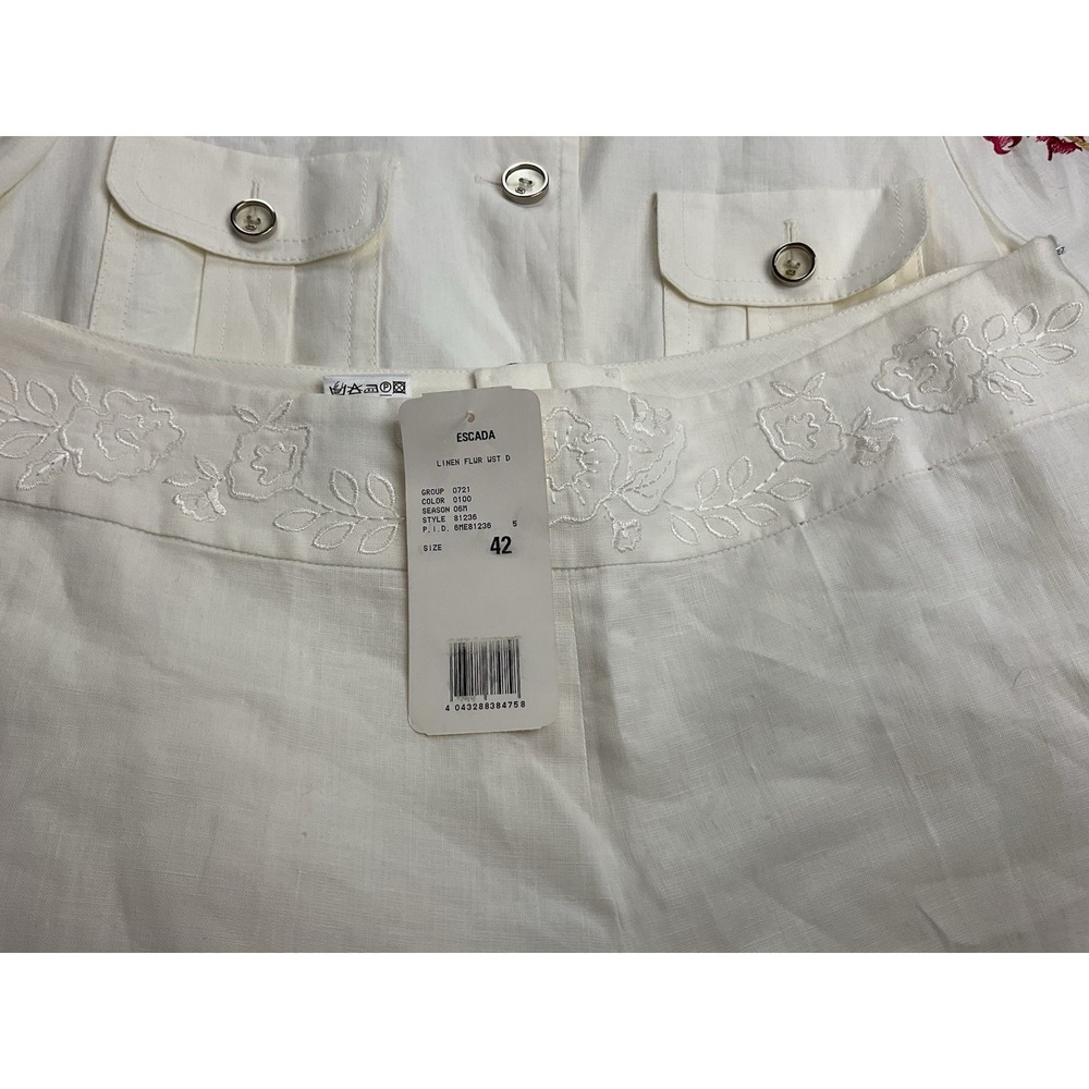 ESCADA 2PC Linen Set Long Safari Jacket + Pants Ivory White Embroidered EU 42 -L - Picture 10 of 16